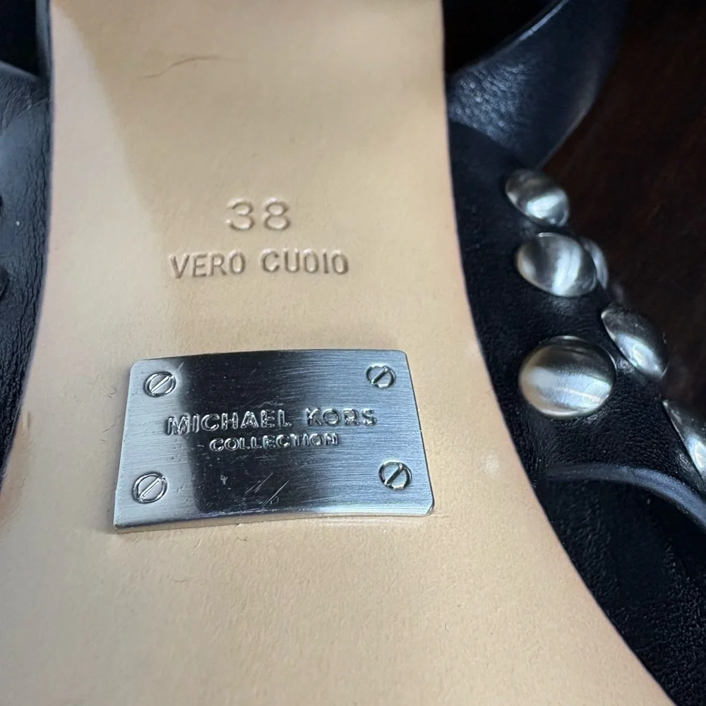Michael Kors Collection Black Leather Studded Sandals - Size 38 - Picture 7 of 8